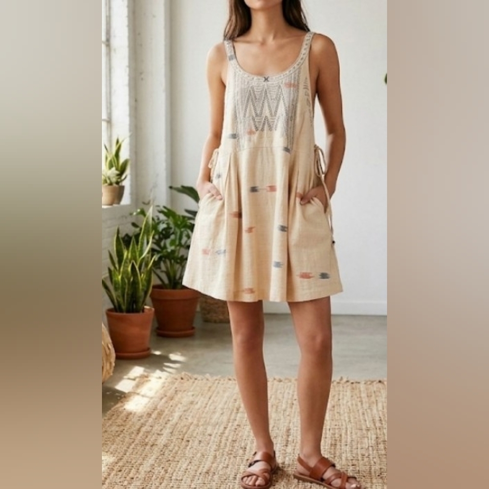 Free People Daydreamer Embroidered Boho Mini Dress With Pockets Size M